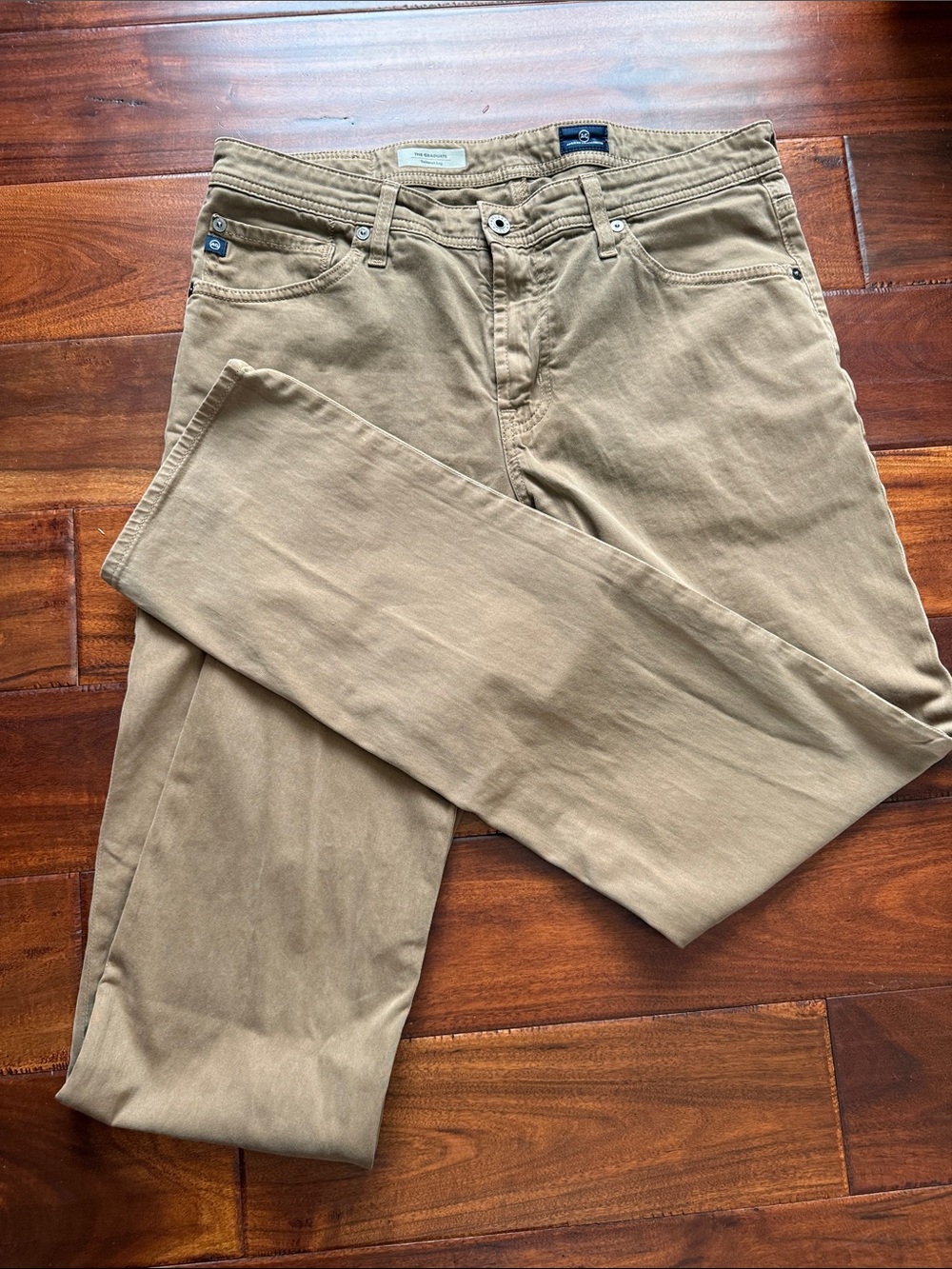 Ag Adriano Goldschmied Men's Khaki Straight Chinos in Tan